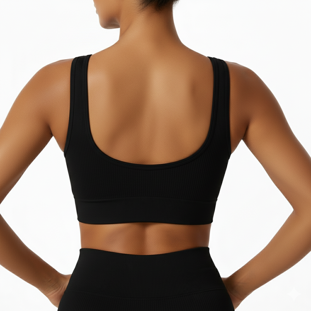 Black Ribbed Sports Bra