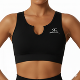 Black Notch Neck Ribbed Sports Bra