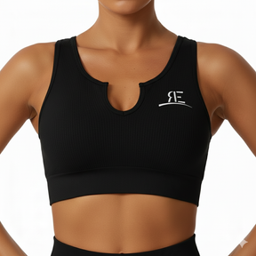 Black Notch Neck Ribbed Sports Bra