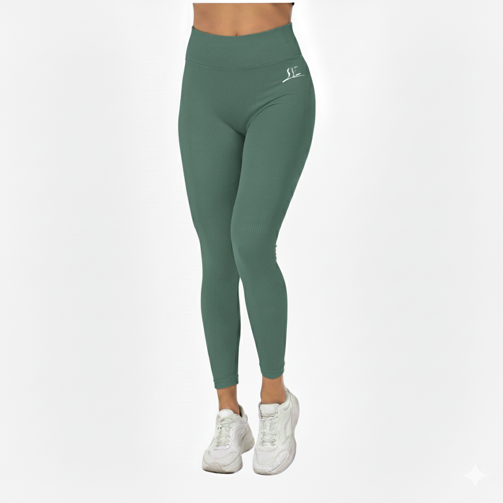 Dusty Teal High Waist Ribbed Leggings