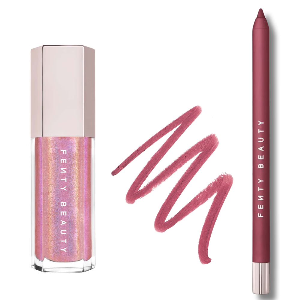 Fenty Beauty lip product set with packaging on a white background.FENTY Beauty Lined and Luminized