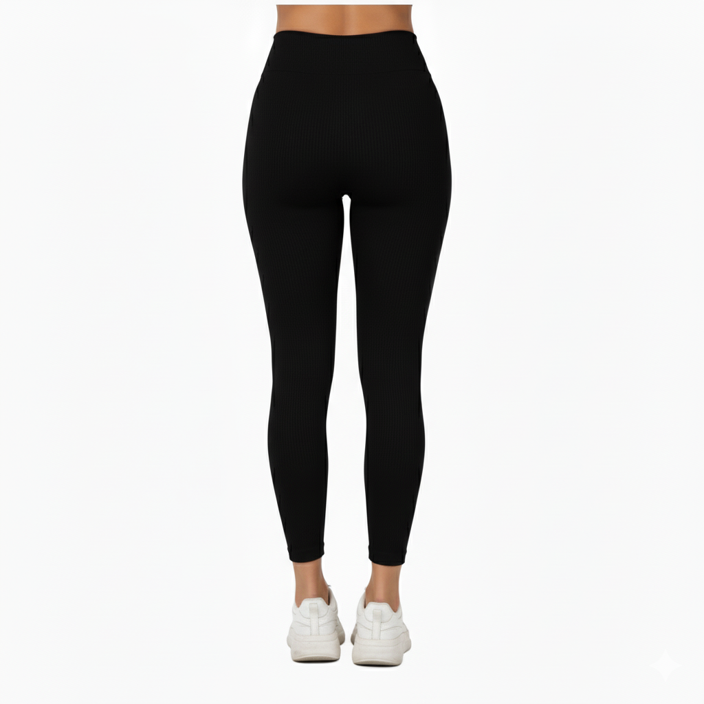 Black High Waist Ribbed Leggings