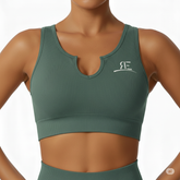 Dusty Teal Notch Neck Ribbed Sports Bra