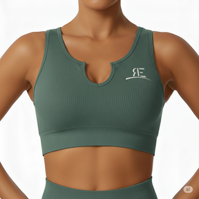 Dusty Teal Notch Neck Ribbed Sports Bra