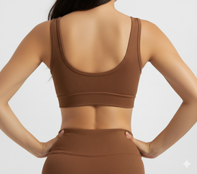 Brown Notch Neck Ribbed Sports Bra