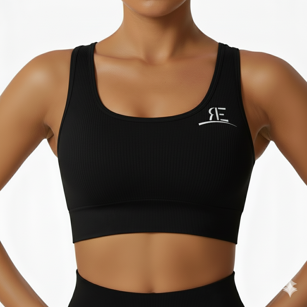Black Ribbed Sports Bra