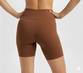 Brown High Waist Ribbed Shorts