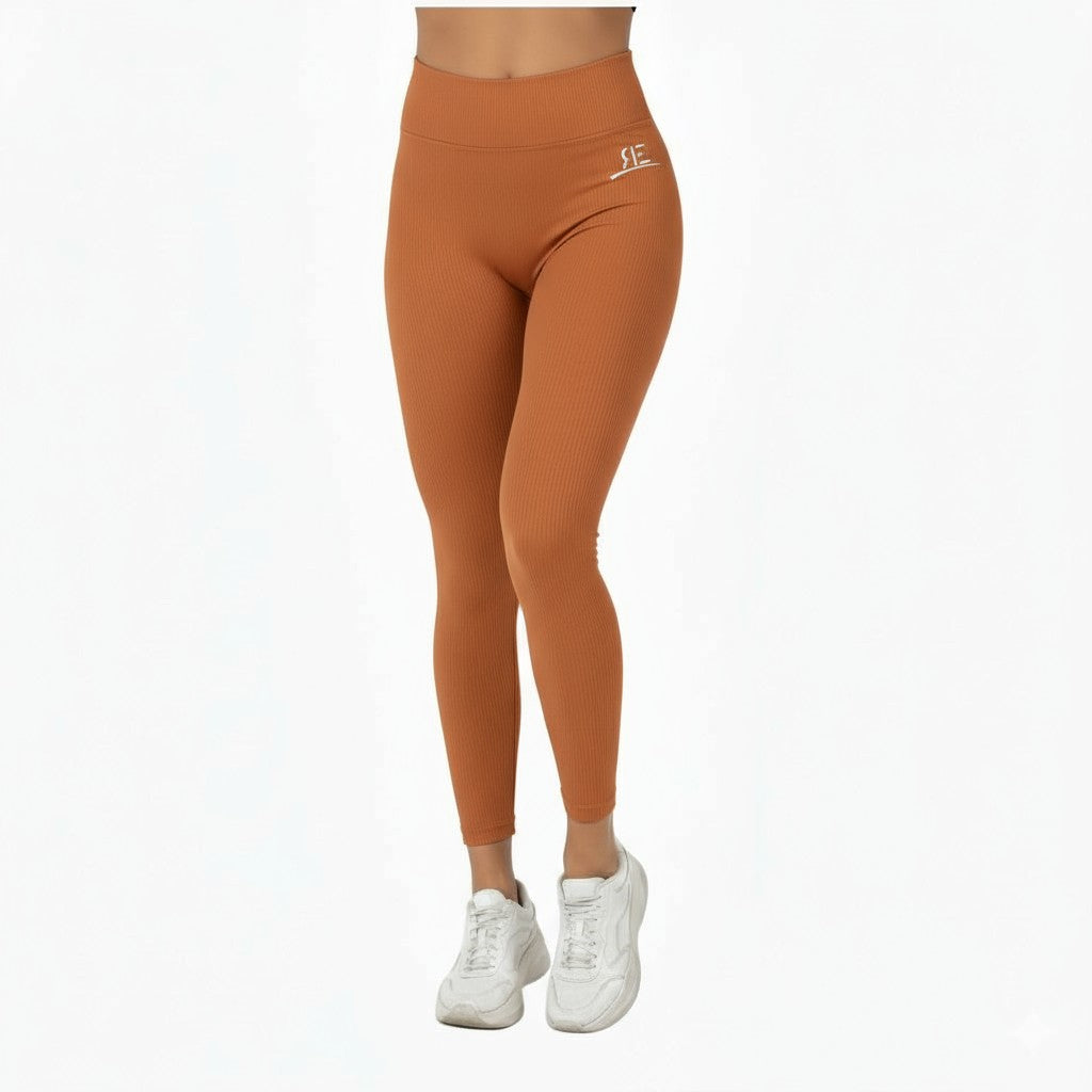 Light Brown High Waist Ribbed Leggings