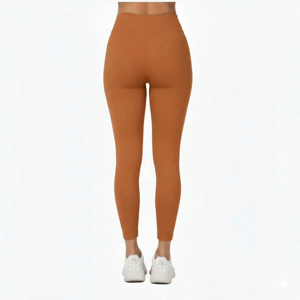 Light Brown High Waist Ribbed Leggings