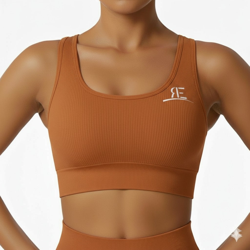 Light Brown Ribbed Sports Bra