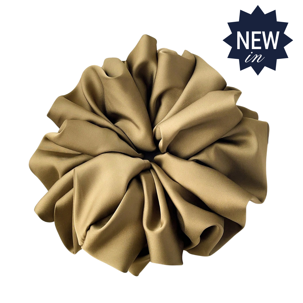 XL Hair Scrunchie Faux Silk Golden Olive