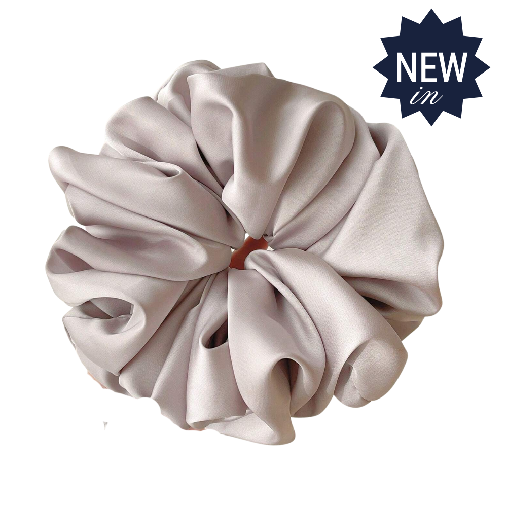 XL Hair Scrunchie Faux Silk Silver Grey