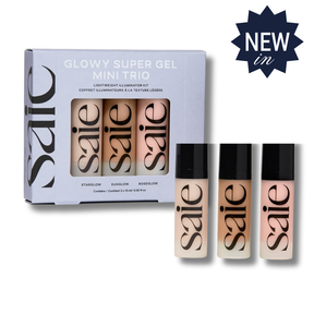 saie Glowy Super Gel Mini Trio with packaging on a white background. SAIE Mini Glowy Super Gel Trio 15ml x3
